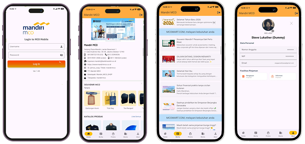 Tampilan aplikasi mobile MCO Mobile di smartphone